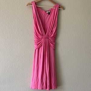 Issa London Ruched Jersey Dress Featuring Deep V Neckline, Gathered Waist